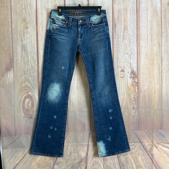 💵Hippie Denim Bleach Accented Bootcut Jean Size 7 - Picture 2 of 12